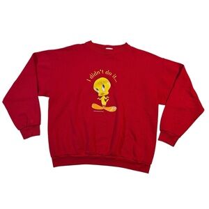 Vintage 90s Looney Tunes Tweety Bird I Didn't Do It Sweatshirt 1996 Red Large